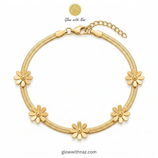 Daisy Flower Bracelet - Snake chain stainless steel