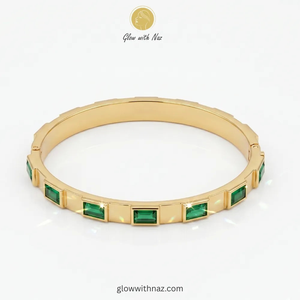Emerald Green Stone Gold Bangle