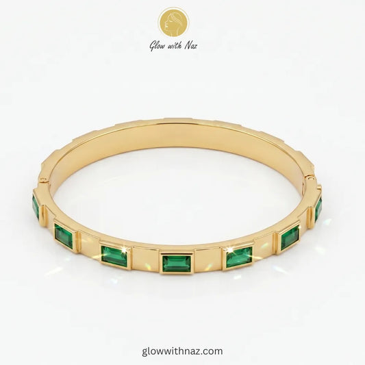 Emerald Green Stone Gold Bangle