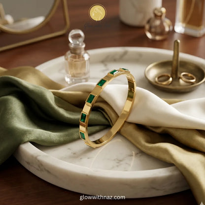 Emerald Green Stone Gold Bangle