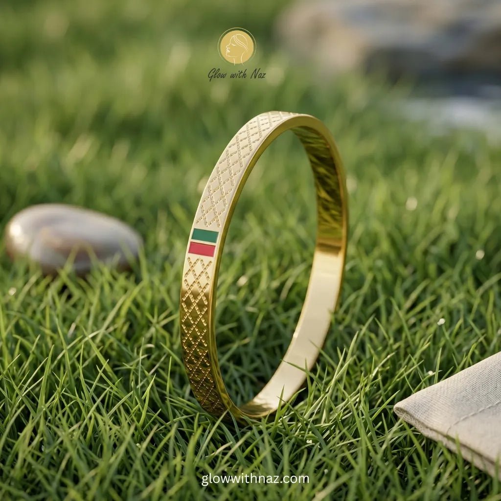 Gold Designer Bangles Deal Offer - Gold Designer Bangles Deal OfferJewelryGlow With NazGlow With Naz100013100013Nayab Red & Green Charm Gold Bangle Bracelet