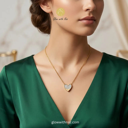 Gold Heart Pendant Necklace - Gold Heart Pendant NecklaceJewelryGlow With NazGlow With NazN-N037N-N037Gold pave crystal heart pendant necklace online in Pakistan — anti - tarnish stainless steel by Glow with Naz necklace, pendant necklace, necklace set, locket set, simple necklace, pendant set, pendant, chain necklace, diamond pendant, diamond necklace, locket necklace, neck chain, girls locket, heart locket, pendant for girls, necklace for girls, heart necklace, locket for girls, diamond locket, pendant ne