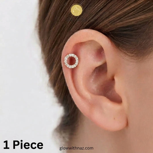 Gold open halo circle CZ piercing stud with screw ball back barbell by Glow With Naz