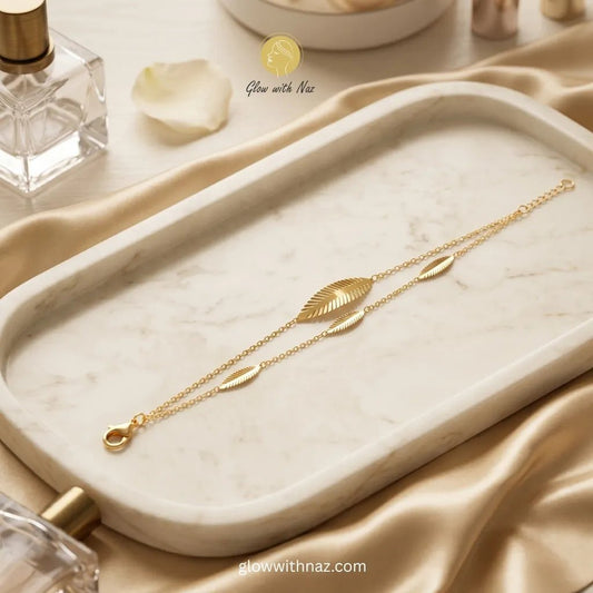 Gold Leaf Charm Double Chain Bracelet - Gold Leaf Charm Double Chain BraceletJewelryGlow With NazGlow With NazN-B029N-B029Gold Leaf Charm Double Chain Bracelet