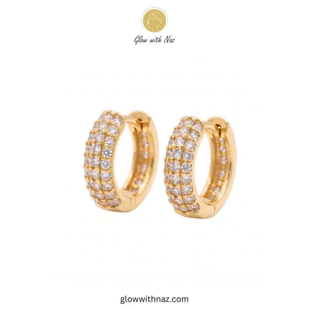 Classic gold multi row clear pave zircon huggie hoop earrings by Glow With Naz