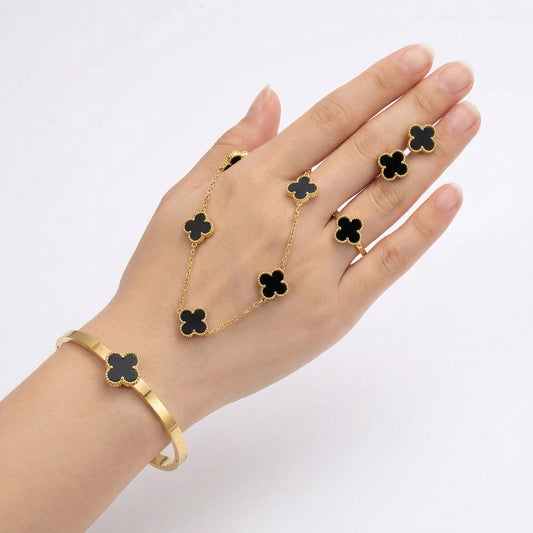 Gold Plated Black Clover Set - Gold Plated Black Clover SetJewelryGlow with NazGlow With NazGold Plated Black Clover Set