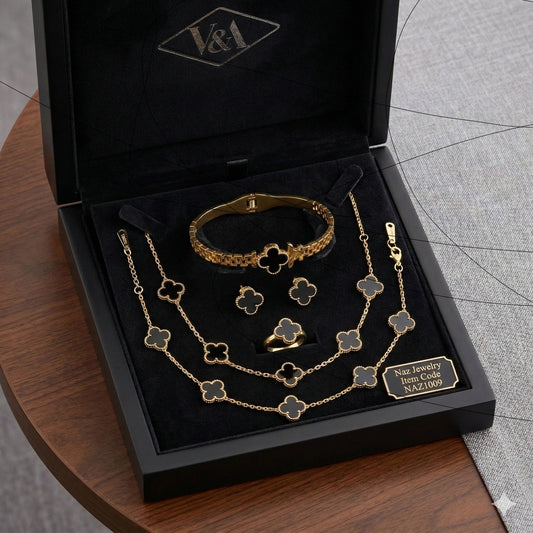 Gold Plated Black Clover Set - Gold Plated Black Clover SetJewelryGlow with NazGlow With NazGold Plated Black Clover Set