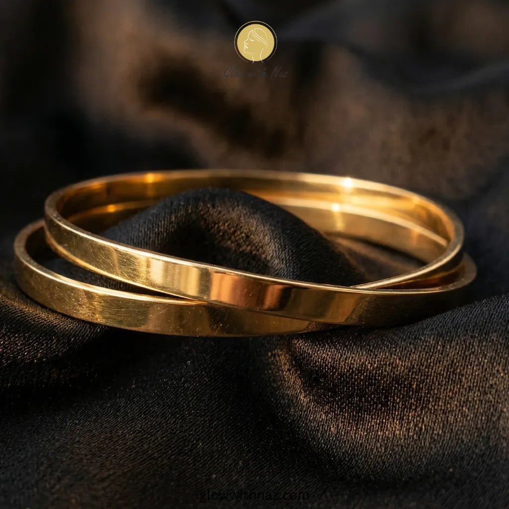 Gold Plated High - Polish 18K Gold Bangle Set - Gold Plated High - Polish 18K Gold Bangle SetJewelryGlow with NazGlow With NazN-B002N-B002Gold Plated High - Polish 18K Gold Bangle Set