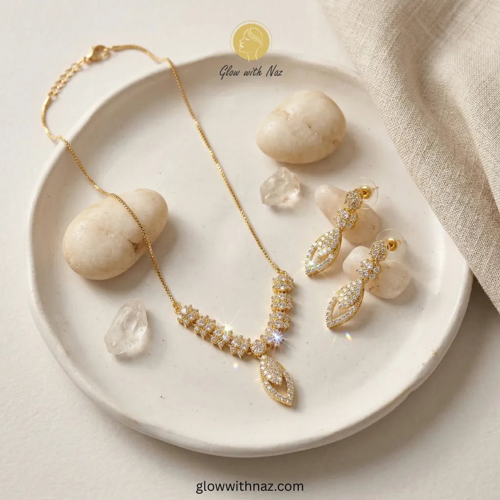 Gold Plated Radiant Blossom Zircon Necklace Jewelry Set - Gold Plated Radiant Blossom Zircon Necklace Jewelry SetJewelryGlow With NazGlow With NazN-N0019AN-N0019AGold Plated Radiant Blossom Zircon Necklace Jewelry Set necklace, pendant necklace, necklace set, locket set, simple necklace, pendant set, pendant, chain necklace, diamond pendant, diamond necklace, locket necklace, neck chain, girls locket, heart locket, pendant for girls, necklace for girls, heart necklace, locket for girls, diamond 