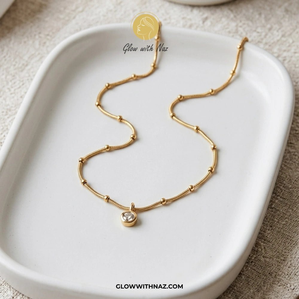 Gold Plated Stainless Steel Beaded Chain Diamond Pendant Necklace - Gold Plated Stainless Steel Beaded Chain Diamond Pendant NecklaceJewelryGlow With NazGlow With Naznecklace, pendant necklace, necklace set, locket set, simple necklace, pendant set, pendant, chain necklace, diamond pendant, diamond necklace, locket necklace, neck chain, girls locket, heart locket, pendant for girls, necklace for girls, heart necklace, locket for girls, diamond locket, pendant necklace for girls, heart chain lock
