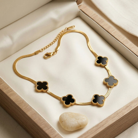 Gold Snake Chain Necklace Five - Motif Black Enamel & 18K Gold - Gold Snake Chain Necklace Five - Motif Black Enamel & 18K GoldJewelryGlow with NazGlow With NazGold Snake Chain Necklace Five - Motif Black Enamel & 18K Gold