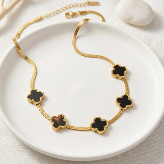 Gold Snake Chain Necklace Five - Motif Black Enamel & 18K Gold - Gold Snake Chain Necklace Five - Motif Black Enamel & 18K GoldJewelryGlow with NazGlow With NazGold Snake Chain Necklace Five - Motif Black Enamel & 18K Gold