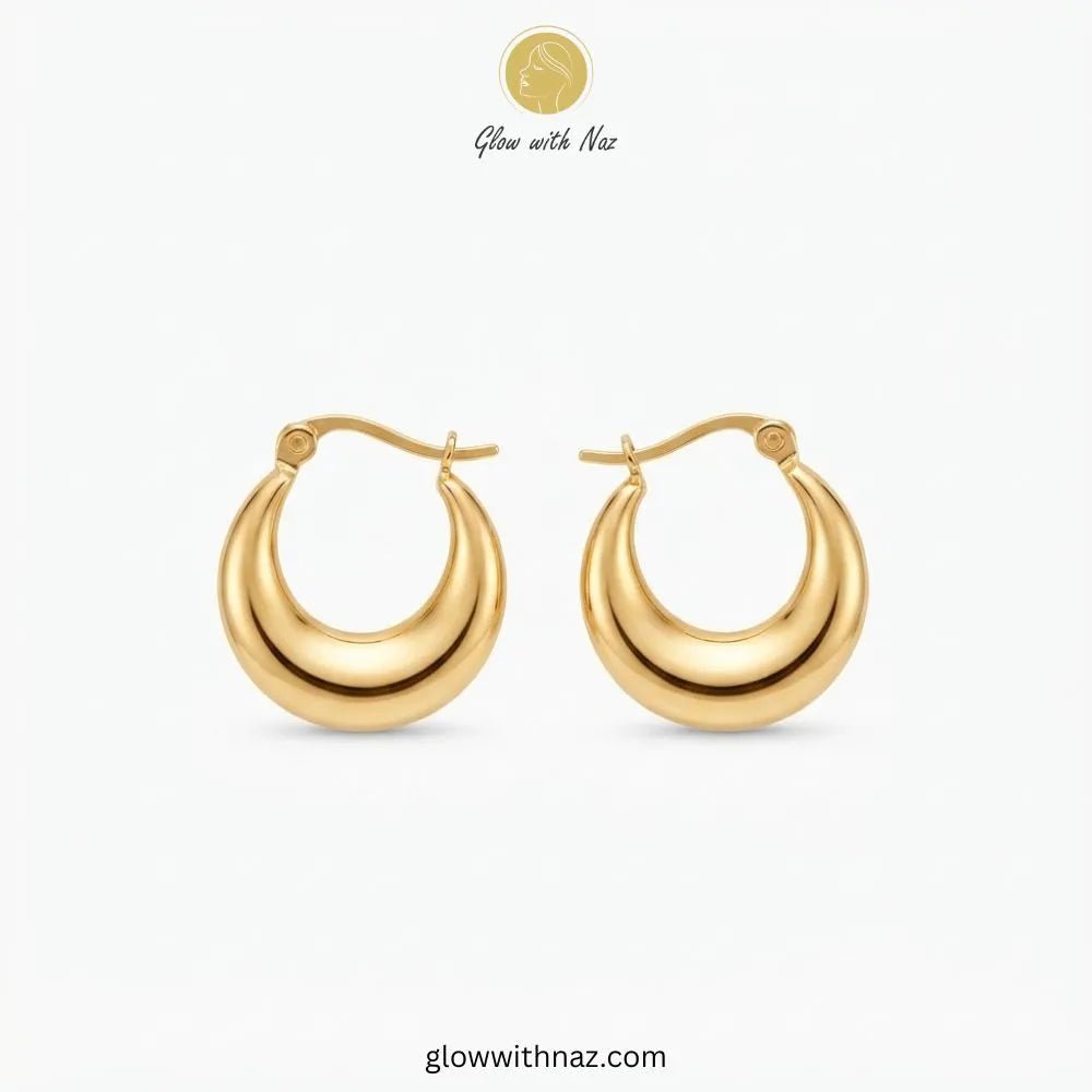 Gold Stainless Steel Plain Thick Chunky Baali Hoop Earrings - #Gold Stainless Steel Plain Thick Chunky Baali Hoop EarringsJewelryGlow With NazGlow With NazE0100Gold plated stainless steel plain thick chunky teardrop baali hoop earrings with latch closure by Glow With Naz#