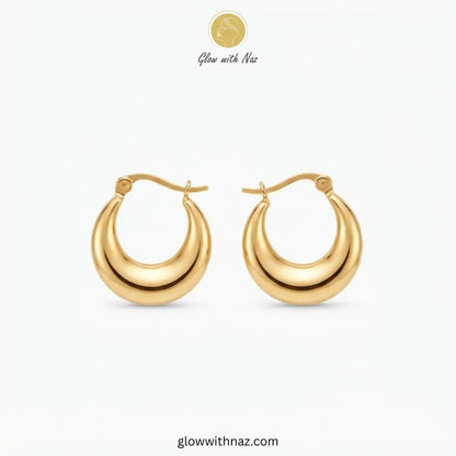 Gold Stainless Steel Plain Thick Chunky Baali Hoop Earrings - #Gold Stainless Steel Plain Thick Chunky Baali Hoop EarringsJewelryGlow With NazGlow With NazE0100Gold plated stainless steel plain thick chunky teardrop baali hoop earrings with latch closure by Glow With Naz#