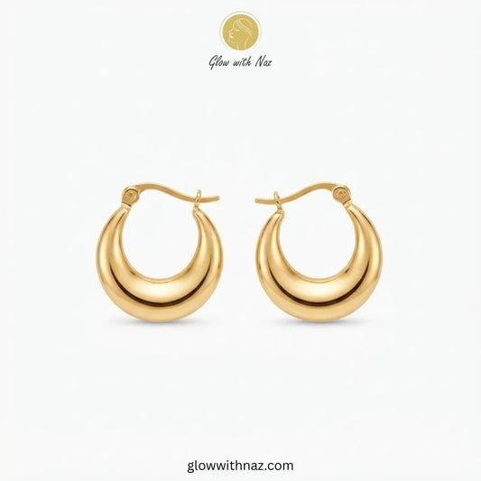 Gold Stainless Steel Plain Thick Chunky Baali Hoop Earrings - #Gold Stainless Steel Plain Thick Chunky Baali Hoop EarringsJewelryGlow With NazGlow With NazE0100Gold plated stainless steel plain thick chunky teardrop baali hoop earrings with latch closure by Glow With Naz#