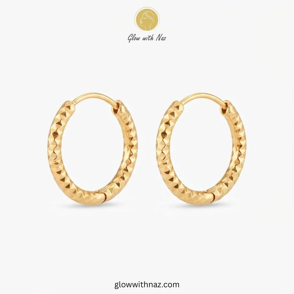 Gold Textured Diamond-Cut Bali Hoop Earrings - #Gold Textured Diamond-Cut Bali Hoop EarringsJewelryGlow With NazGlow With NazE089Gold plated diamond-cut textured bali hoop earrings with wire clasp by Glow With Naz#