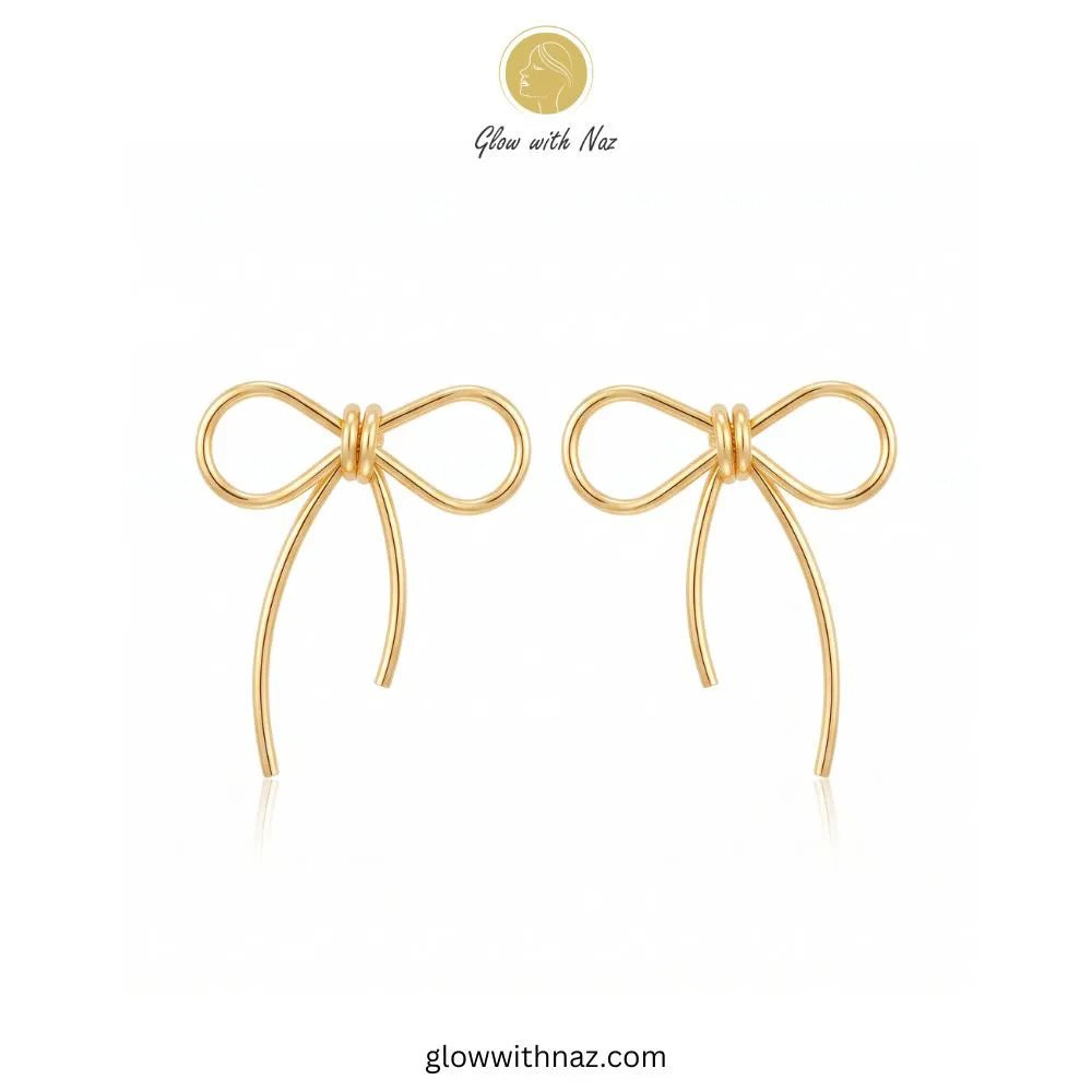 Gold Wire Sculpted Big Bow Stud Earrings - #Gold Wire Sculpted Big Bow Stud EarringsJewelryGlow With NazGlow With NazBig Bow EarringGold plated wire sculpted oversized big ribbon bow stud earrings with flowing tails by Glow With Naz#