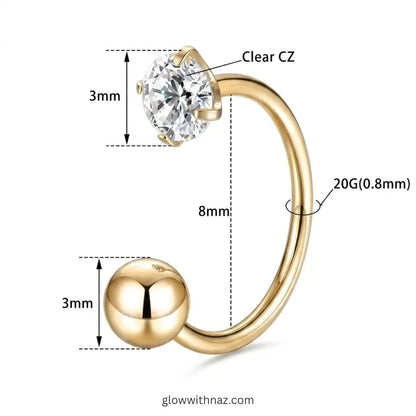 Gold Zircon C-Shape Stainless Steel Nose Ring - Gold Zircon C-Shape Stainless Steel Nose RingJewelryGlow With NazGlow With NazNR001NR001Gold Zircon Stainless Steel Nose Ring