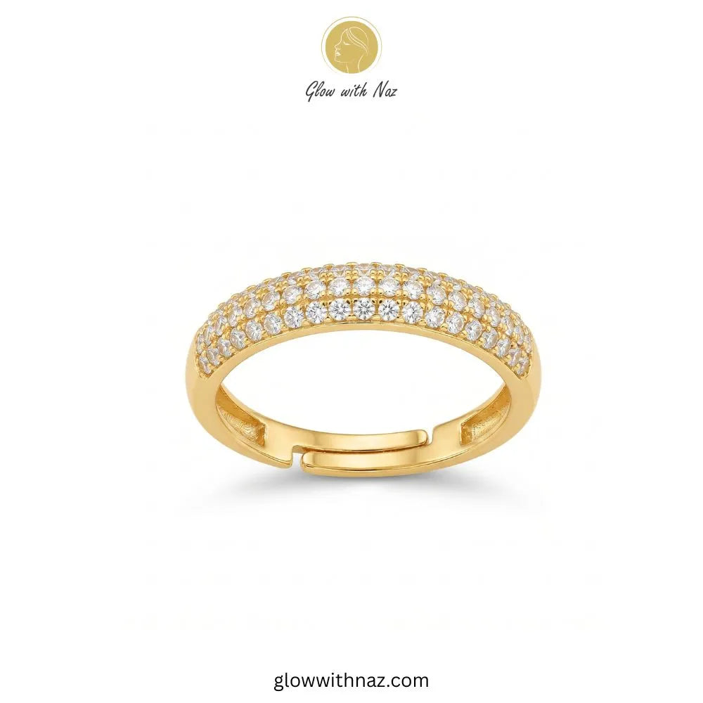 Golden zircon pave challa ring with classic clear cubic zirconia stones by Glow With Naz