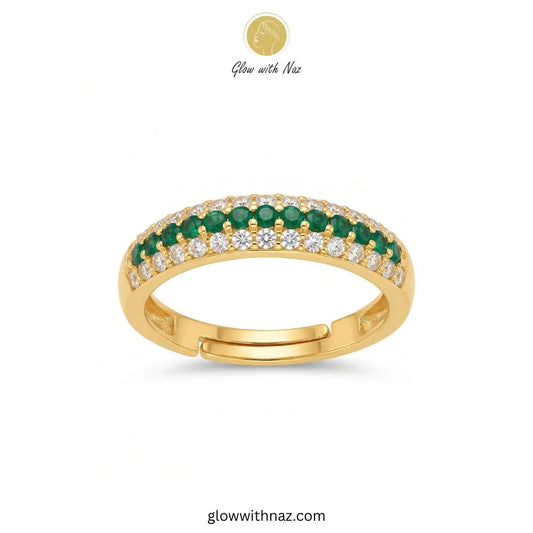 Golden zircon challa ring featuring a green line CZ stone accent by Glow With Naz