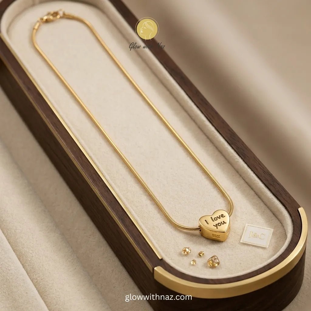 I Love You Gold Heart Pendant Necklace - I Love You Gold Heart Pendant NecklaceJewelryGlow With NazGlow With NazN-N033N-N033Gold - tone "I Love You" engraved heart pendant on snake chain necklace in premium wooden jewelry box — anti - tarnish stainless steel by Glow with Naz necklace, pendant necklace, necklace set, locket set, simple necklace, pendant set, pendant, chain necklace, diamond pendant, diamond necklace, locket necklace, neck chain, girls locket, heart locket, pendant for girls, necklace for gir