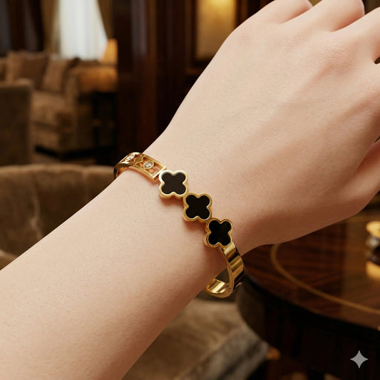 Luxury Black Clover & Diamond Accented Bangle - Luxury Black Clover & Diamond Accented BangleJewelryGlow with NazGlow With NazLuxury Black Clover & Diamond Accented Bangle