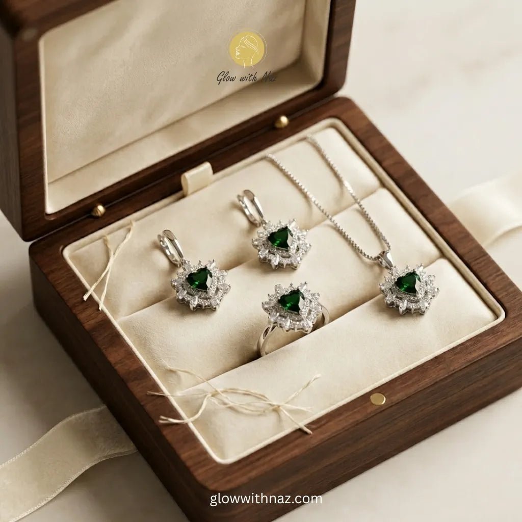 Luxury Emerald Green Heart Jewelry Set - Luxury Emerald Green Heart Jewelry SetJewelryGlow With NazGlow With NazN-N026N-N026Luxury Emerald Green Heart Jewelry Set