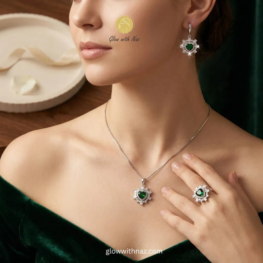 Luxury Emerald Green Heart Jewelry Set - Luxury Emerald Green Heart Jewelry SetJewelryGlow With NazGlow With NazN-N026N-N026Luxury Emerald Green Heart Jewelry Set