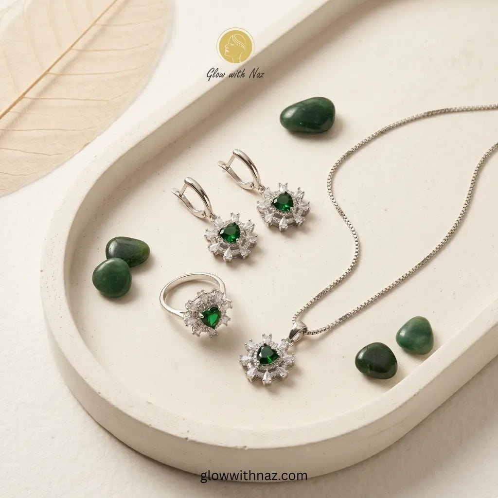 Luxury Emerald Green Heart Jewelry Set - Luxury Emerald Green Heart Jewelry SetJewelryGlow With NazGlow With NazN-N026N-N026Luxury Emerald Green Heart Jewelry Set