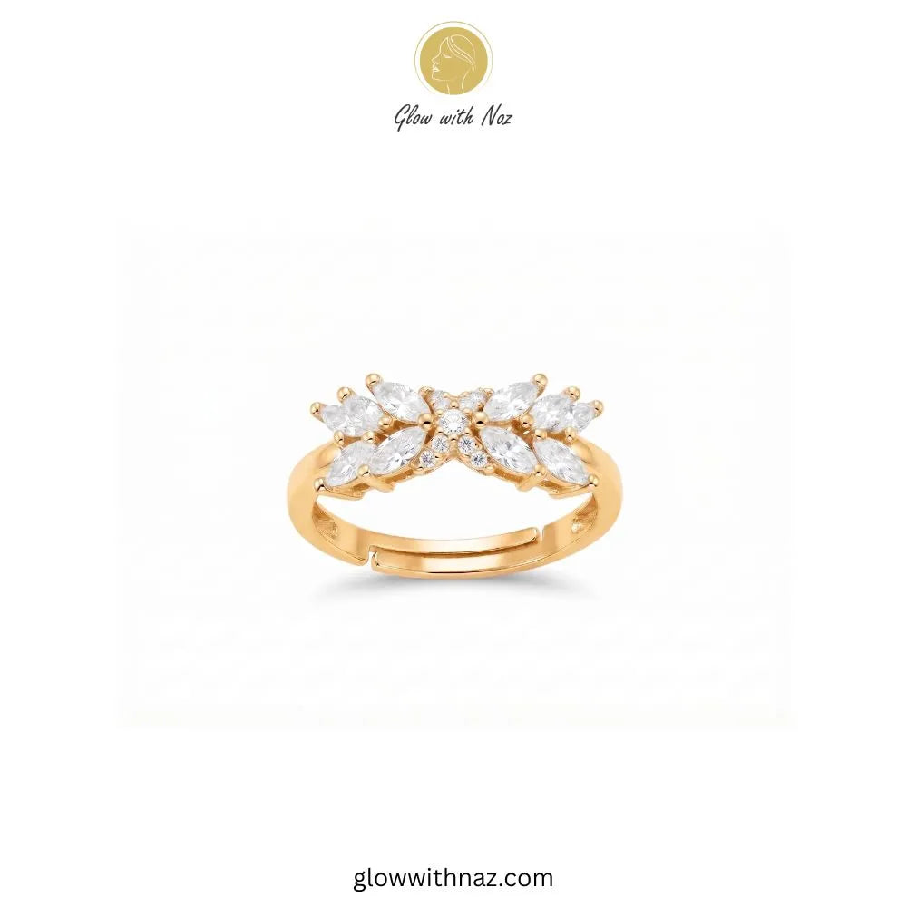 Marquise crystal statement ring with clear pave cross emblem front view by Glow With Naz