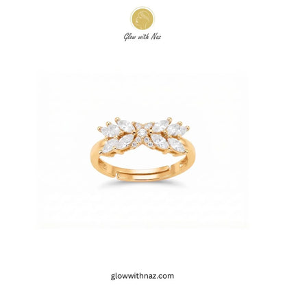 Marquise crystal statement ring with clear pave cross emblem front view by Glow With Naz