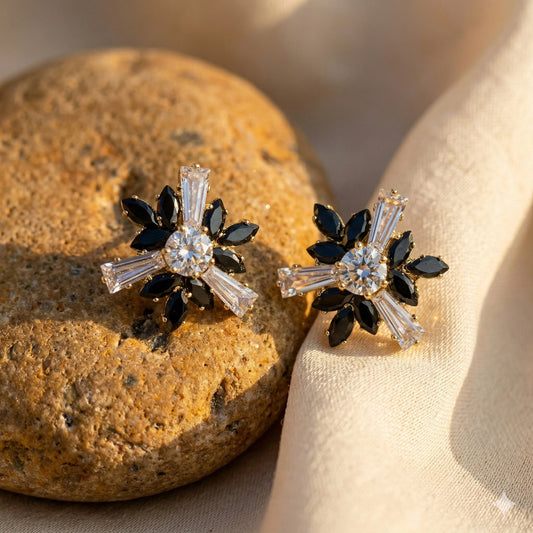 Midnight Onyx Starburst Studs with Baguette Crystal Accents - Midnight Onyx Starburst Studs with Baguette Crystal AccentsJewelryGlow with NazGlow With NazN-E004Midnight Onyx Starburst Studs with Baguette Crystal Accents