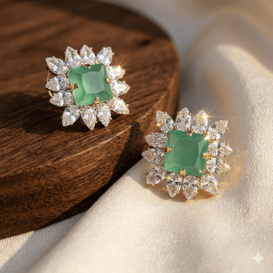Mint Green Square Cut Earrings with Brilliant Sunburst Crystal Border - Mint Green Square Cut Earrings with Brilliant Sunburst Crystal BorderJewelryGlow with NazGlow With NazN-E006Mint Green Square Cut Earrings with Brilliant Sunburst Crystal Border
