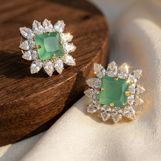 Mint Green Square Cut Earrings with Brilliant Sunburst Crystal Border - Mint Green Square Cut Earrings with Brilliant Sunburst Crystal BorderJewelryGlow with NazGlow With NazN-E006N-E006Mint Green Square Cut Earrings with Brilliant Sunburst Crystal Border
