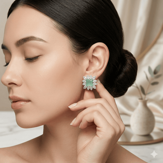 Mint Green Square Cut Earrings with Brilliant Sunburst Crystal Border - Mint Green Square Cut Earrings with Brilliant Sunburst Crystal BorderJewelryGlow with NazGlow With NazN-E006Mint Green Square Cut Earrings with Brilliant Sunburst Crystal Border
