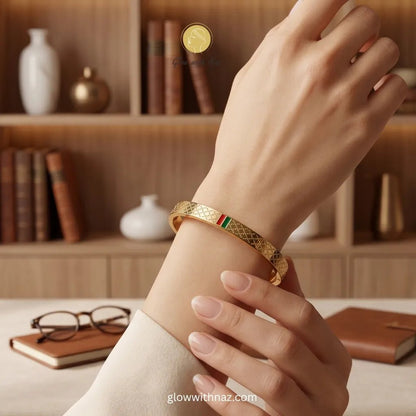 Nayab Red & Green Charm Gold Bangle Bracelet - Nayab Red & Green Charm Gold Bangle BraceletJewelryGlow With NazGlow With NazN-B017N-B017Buy Nayab red & green charm gold bangle bracelet online in Pakistan. Anti - tarnish stainless steel, Thai imported, colour guaranteed. Premium box