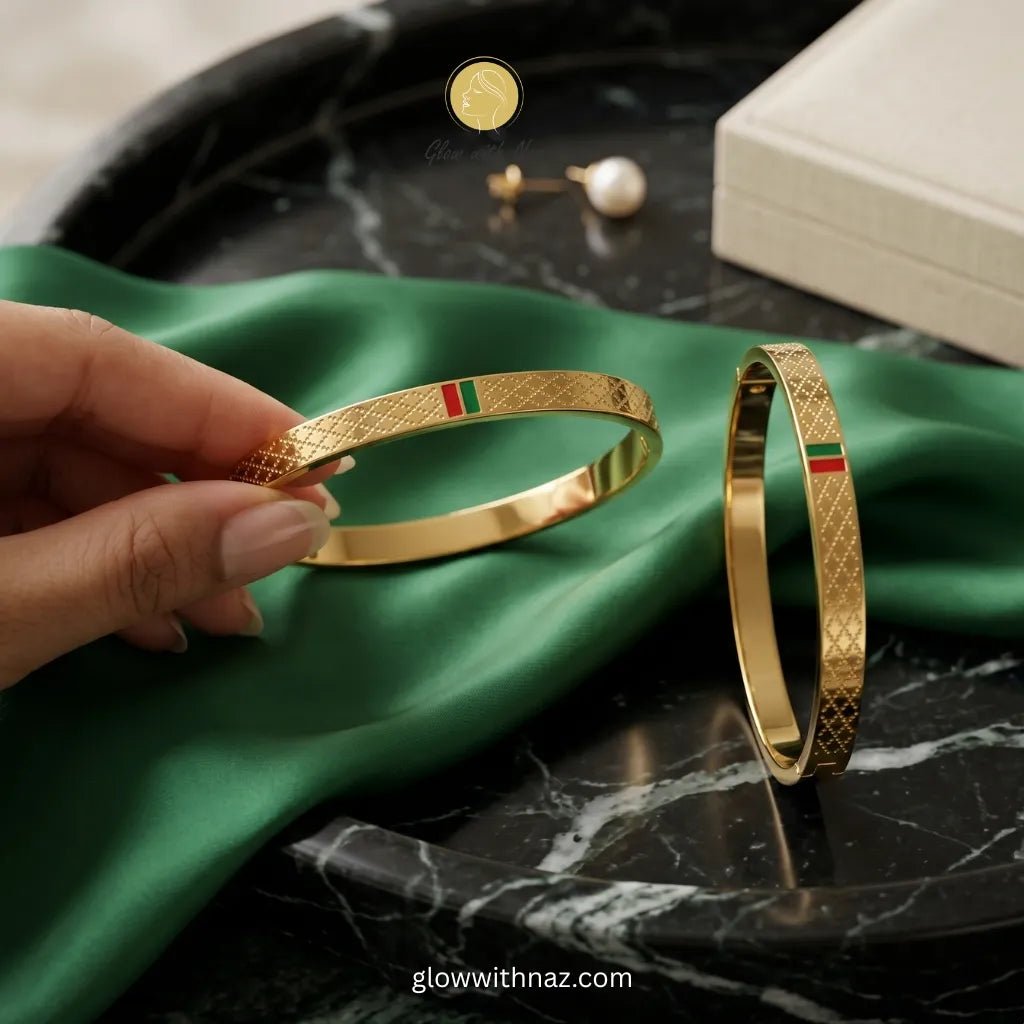 Nayab Red & Green Charm Gold Bangle Bracelet - Nayab Red & Green Charm Gold Bangle BraceletJewelryGlow With NazGlow With NazN-B017N-B017Nayab Red & Green Charm Gold Bangle Bracelet