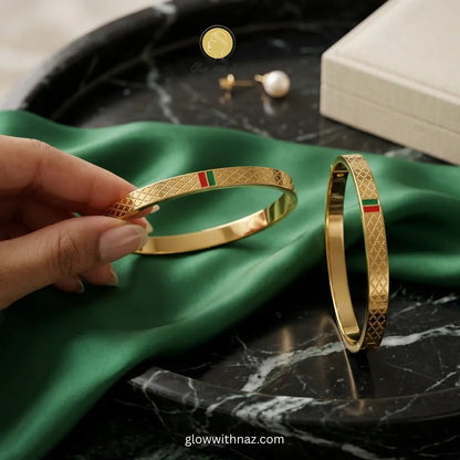 Nayab Red & Green Charm Gold Bangle Bracelet - Nayab Red & Green Charm Gold Bangle BraceletJewelryGlow With NazGlow With NazN-B017N-B017Nayab Red & Green Charm Gold Bangle Bracelet