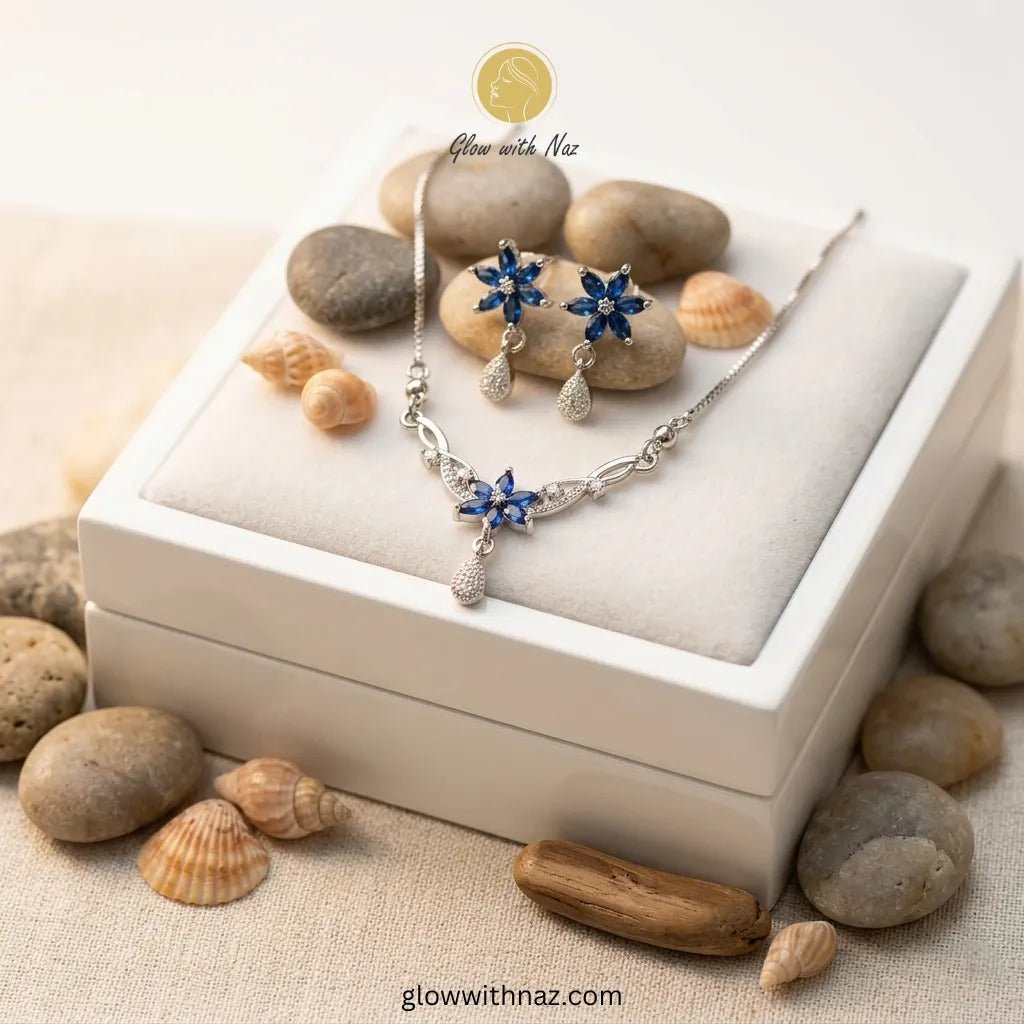 Original Zircon Blue Sapphire Necklace & Earrings Set - Original Zircon Blue Sapphire Necklace & Earrings SetJewelryGlow With NazGlow With NazN-N011N-N011Original Zircon Blue Sapphire Necklace & Earrings Set