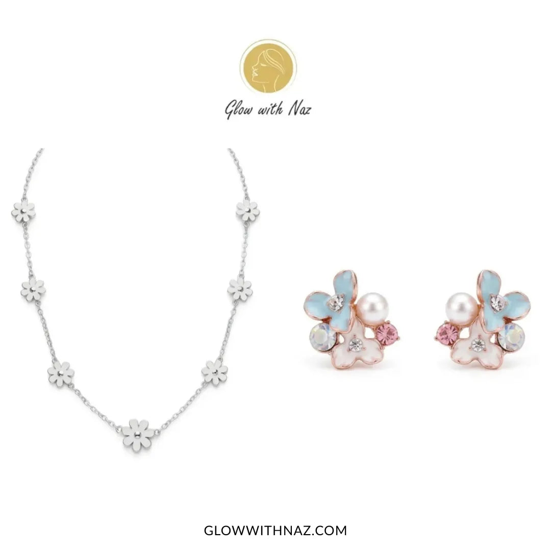 Trending stainless steel silver flower pendant necklace with sparkling crystals for women – Glow With Naz