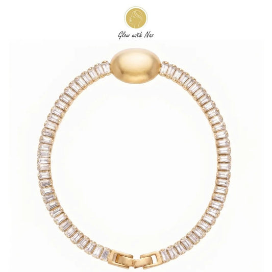 Premium Crystal Oval Gold Bracelet for Women - Premium Crystal Oval Gold Bracelet for WomenJewelryGlow With NazGlow With NazB0060B0060Close-up of a woman's hand wearing the aesthetic crystal oval golden bracelet by Glow With Naz hand cuff bracelet, girls bracelet, bracelet for girls, simple bracelet, chain bracelet, bracelet chain, bracelet watch, hand bracelet, black jewellery, bracelet, ring bracelet, aesthetic bracelet, bracelet for women, bracelet set, cartier bracelet, cute bracelet, jewell