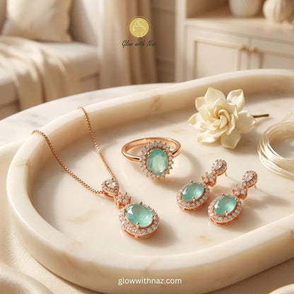 Premium Mint Green Halo Jewelry Set - Premium Mint Green Halo Jewelry SetJewelryGlow With NazGlow With NazPremium Mint Green Halo Jewelry Set