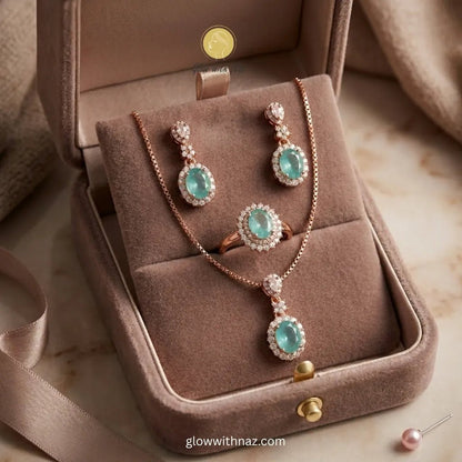 Premium Mint Green Halo Jewelry Set - Premium Mint Green Halo Jewelry SetJewelryGlow With NazGlow With NazPremium Mint Green Halo Jewelry Set