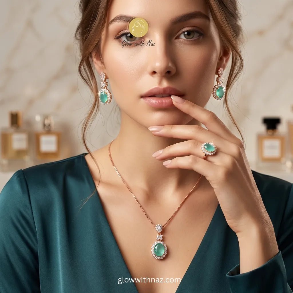 Premium Mint Green Halo Jewelry Set - Premium Mint Green Halo Jewelry SetJewelryGlow With NazGlow With NazPremium Mint Green Halo Jewelry Set