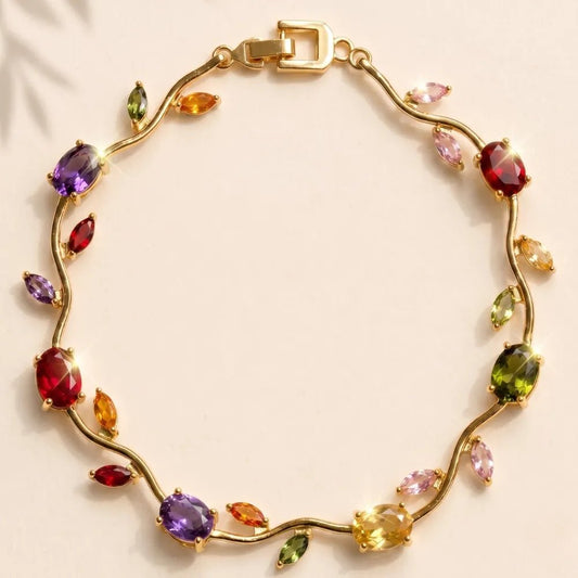 Premium Multi Color Tulip Bracelet | Rapunzel Floral Stainless Steel Bracelet - Premium Multi Color Tulip Bracelet | Rapunzel Floral Stainless Steel BraceletJewelryGlow With NazGlow With NazGold bracelet with multicolored gemstones on a beige background Tulip Rapunzel bracelet, floral tulip bracelet, Rapunzel inspired jewelry, aesthetic tulip bracelet, trendy charm bracelet, stainless steel tulip bracelet, gold plated flower bracelet, delicate floral wrist accessory, cute aesthetic jewelry, vira