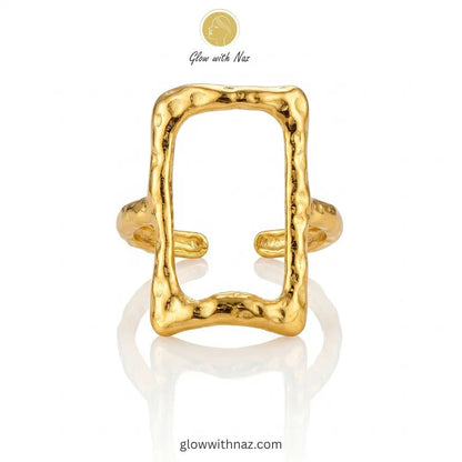 Premium Stainless Steel Hammered Rectangle Frame Ring for Girls - Premium Stainless Steel Hammered Rectangle Frame Ring for GirlsJewelryGlow With NazGlow With NazR0014R0014Gold hammered open rectangle frame adjustable free size ring in 18K gold plated stainless steel, artisan inspired anti-tarnish ring available online in Pakistan by Glow with Nazring, girls rings, rings for girls, rings simple, simple rings, stainless steel jewelry, jewellery set, aesthetic jewelry, simple jewellery, chain, jew