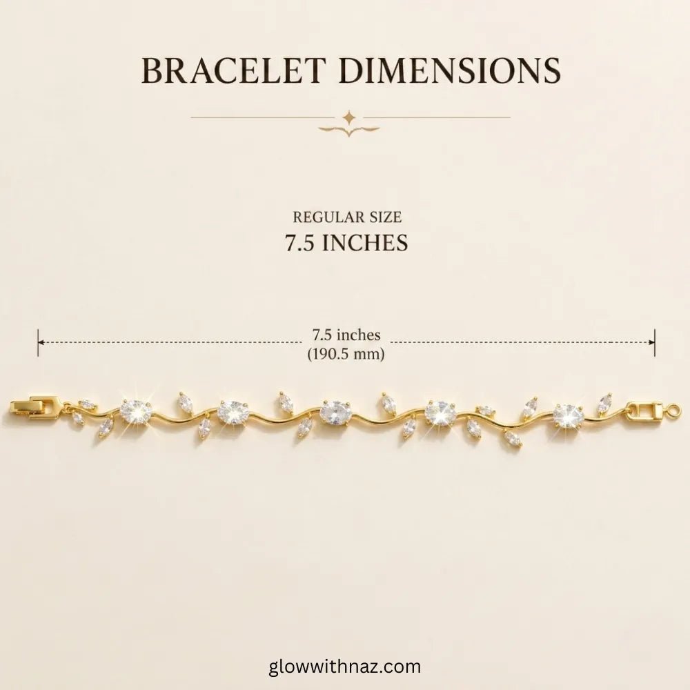 Premium White Tulip Bracelet | Rapunzel Floral Stainless Steel Bracelet - Premium White Tulip Bracelet | Rapunzel Floral Stainless Steel BraceletJewelryGlow With NazGlow With NazTB006ABracelet dimensions chart showing a gold vine-style bracelet with clear stones, labeled as 7.5 inches (190. Tulip Rapunzel bracelet, floral tulip bracelet, Rapunzel inspired jewelry, aesthetic tulip bracelet, trendy charm bracelet, stainless steel tulip bracelet, gold plated flower bracelet, delicate floral wrist a