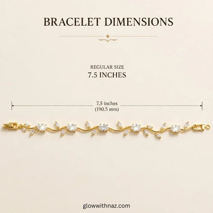 Premium White Tulip Bracelet | Rapunzel Floral Stainless Steel Bracelet - Premium White Tulip Bracelet | Rapunzel Floral Stainless Steel BraceletJewelryGlow With NazGlow With NazTB006ABracelet dimensions chart showing a gold vine-style bracelet with clear stones, labeled as 7.5 inches (190. Tulip Rapunzel bracelet, floral tulip bracelet, Rapunzel inspired jewelry, aesthetic tulip bracelet, trendy charm bracelet, stainless steel tulip bracelet, gold plated flower bracelet, delicate floral wrist a