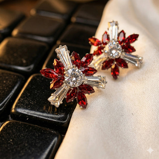 Royal Crimson Starburst Studs with Baguette Crystal Accents - Royal Crimson Starburst Studs with Baguette Crystal AccentsJewelryGlow with NazGlow With NazN-E005Royal Crimson Starburst Studs with Baguette Crystal Accents