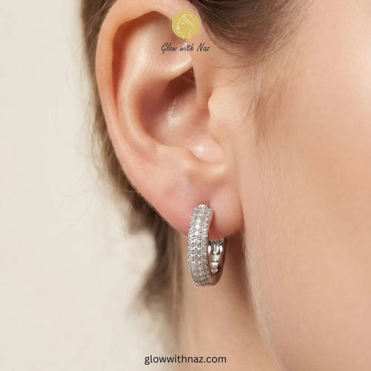 Silver Multi-Row Pavé Zircon Huggie Hoop Earrings - #Silver Multi-Row Pavé Zircon Huggie Hoop EarringsJewelryGlow With NazGlow With NazBlackClassic silver multi row clear pave zircon huggie hoop earrings by Glow With Naz#